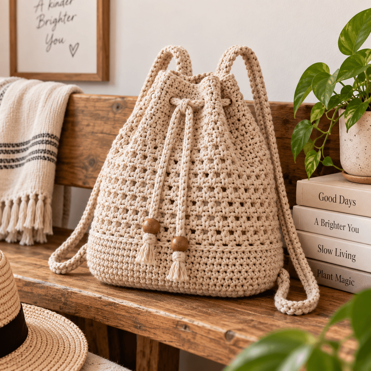 Crochet Drawstring Backpack Pattern (Easy Cinch Bag)