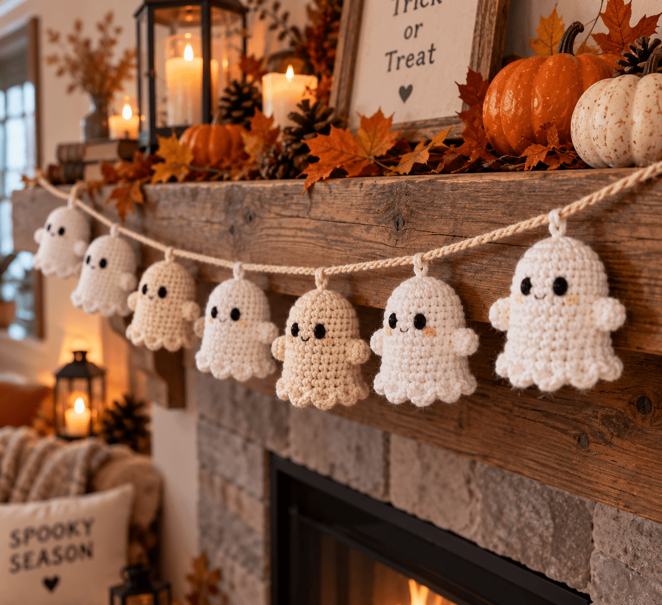 Crochet Ghost Garland Pattern (Easy Halloween Decor)