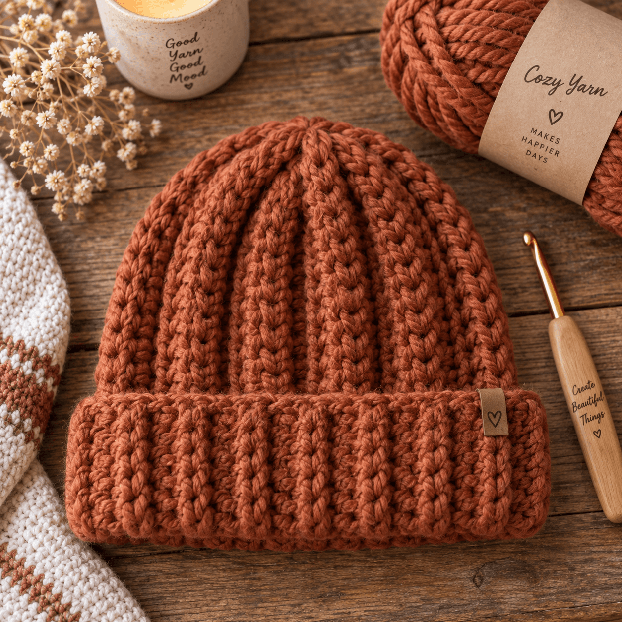 Crochet Beanie Pattern (Easy Chunky Ribbed Hat)