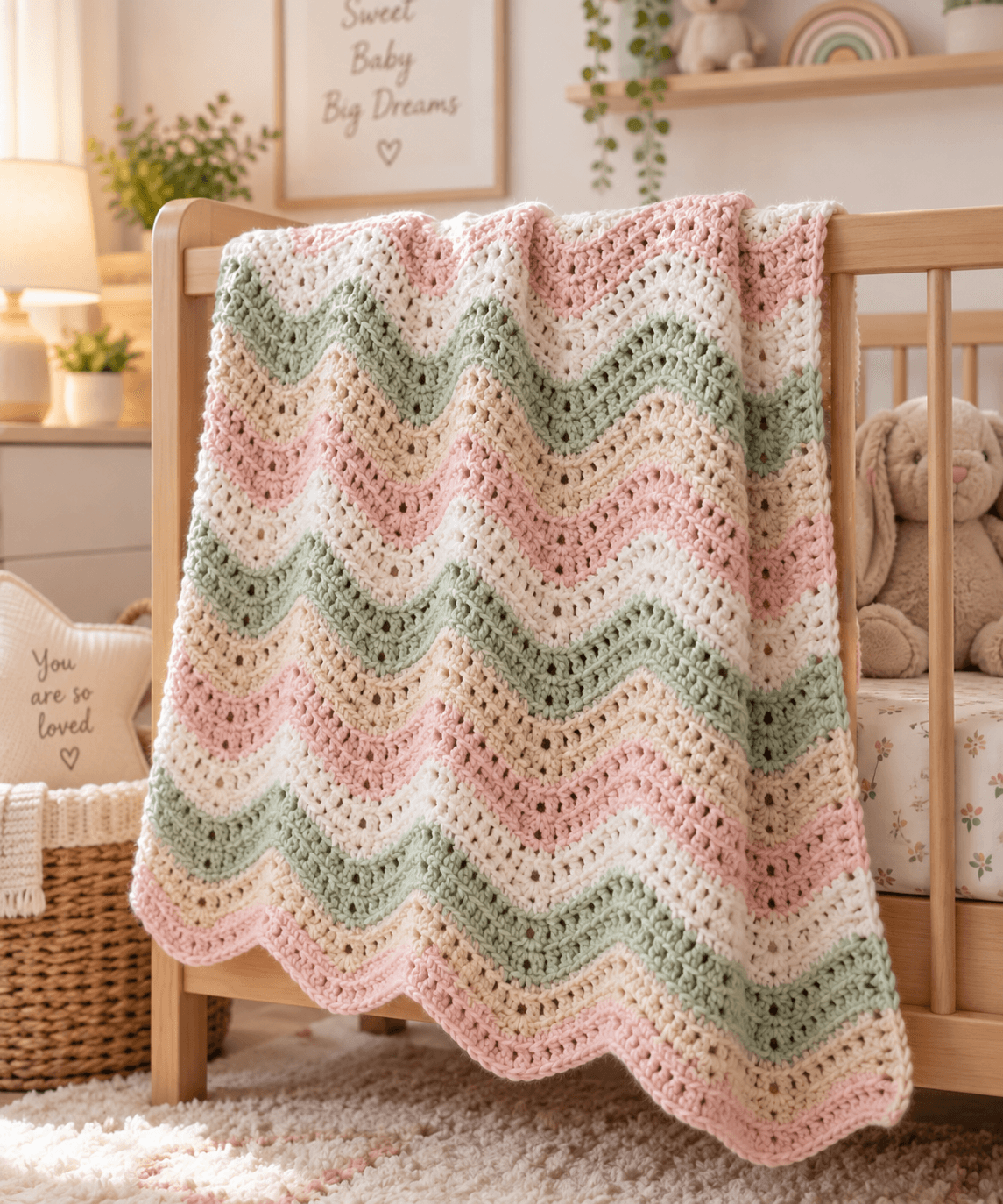 Crochet Baby Blanket Pattern (Easy Ripple Stitch)